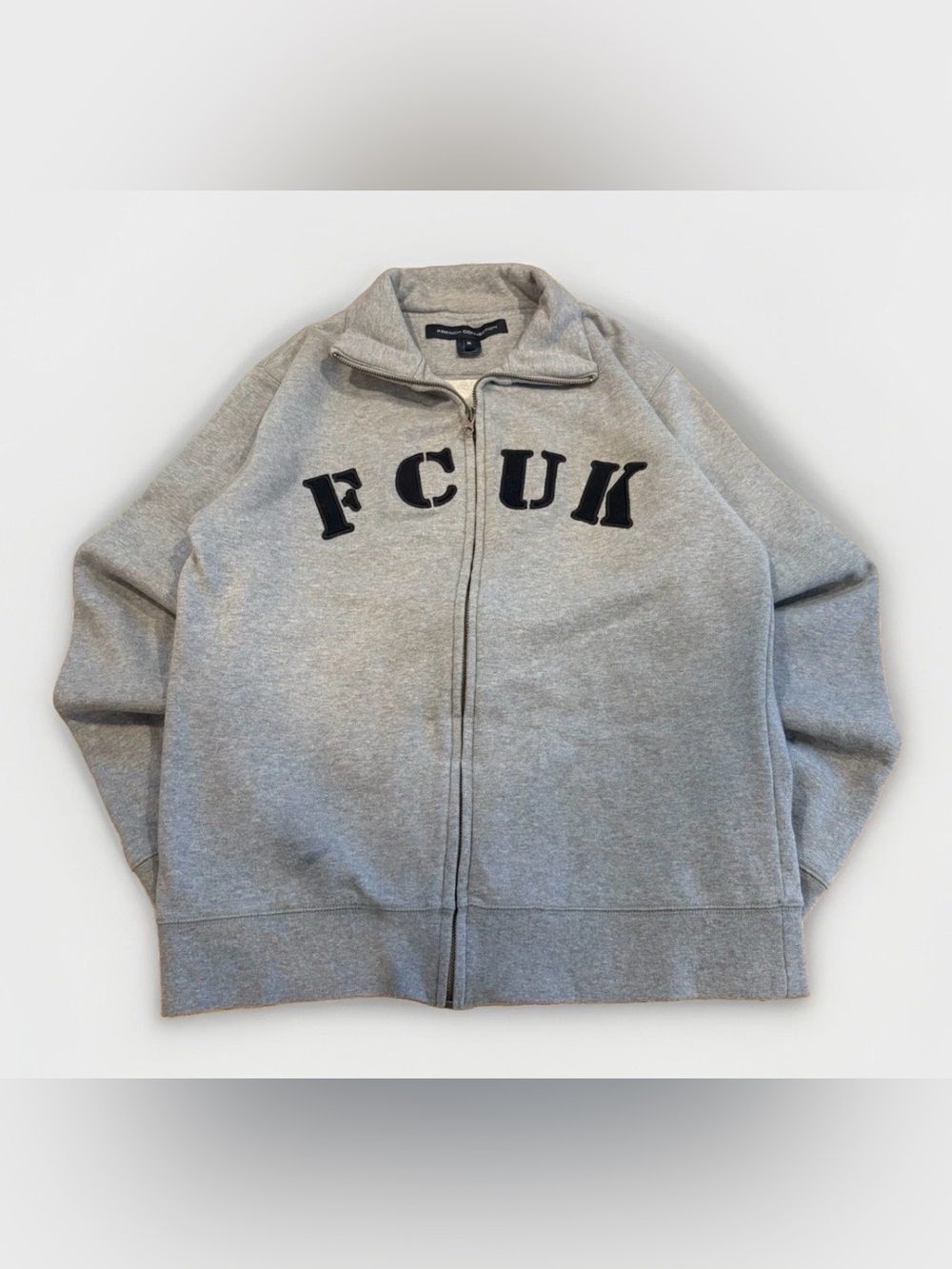 Y2K Vintage FCUK French Connection Sweatshirt Men’s Size Medium Mock Neck Gray